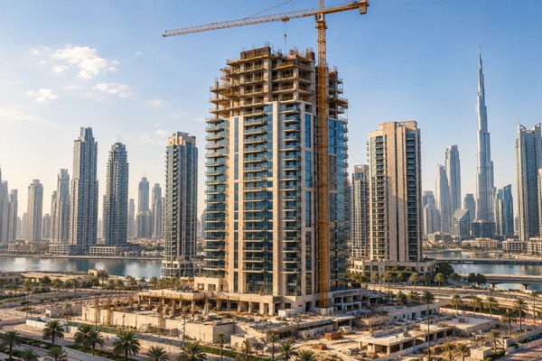 Empreendimento residencial em construção em Dubai; cena ilustrativa